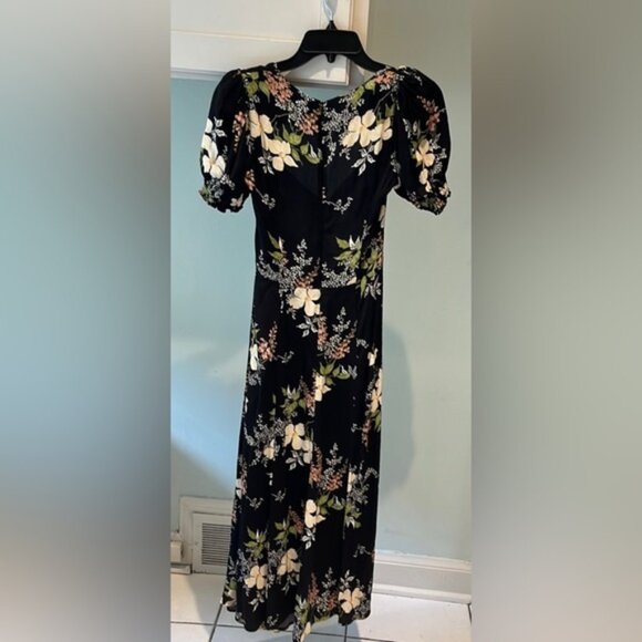 Reformation Lacey Floral Midi Black Floral Slit Dress - Picture 5 of 8